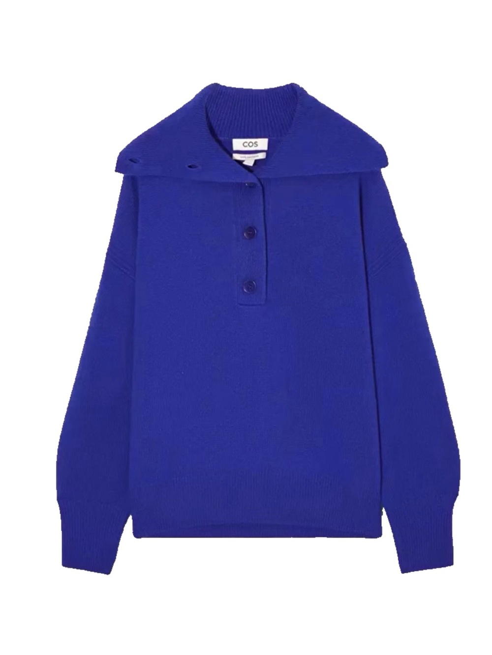 COS Cobalt Blue 100% Cashmere Button-Neck Turtleneck Sweater